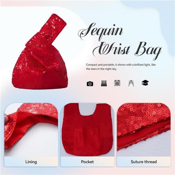 Sequin Evening Wristlet Bag Glitter Clutch Purse  Sparkly Party Pouch for Women - Picture 6 of 8